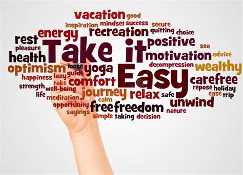 Take It Easy Word Cloud And Hand With Marker Concept Stock Illustration