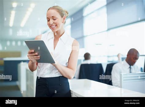 Business Woman Using Electronic Pc Beautiful Business Woman Using