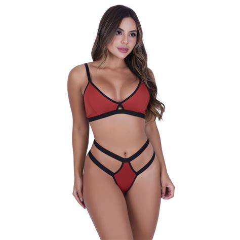 Conjunto Feminino Lingerie Top Pietra Bicolor Sem Bojo De Microfibra Calcinha Fio Dental