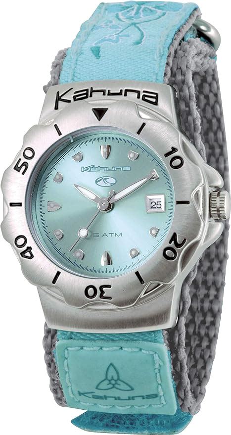 Kahuna Girls Women S Aqua Blue Metallic Dial Flower Pattern Strap