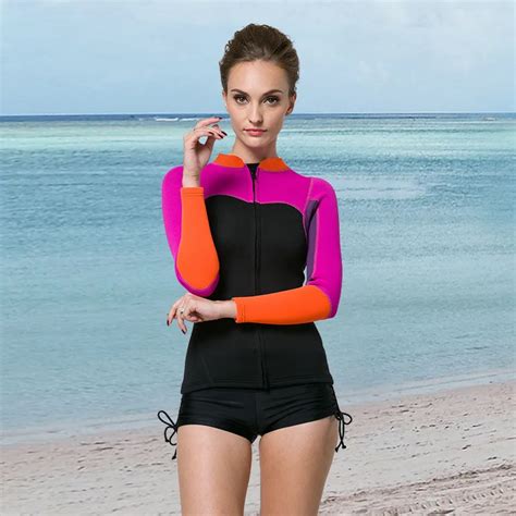 Womens 2mm Neoprene Wetsuit Top Scuba Surf Diving Suits Long Sleeve