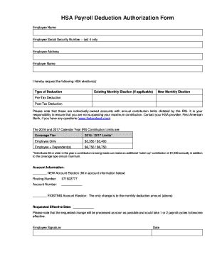 Fillable Online HSA Payroll Deduction Authorization Form First