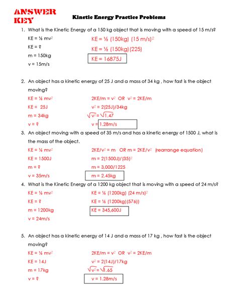 Kinetic Energy Practice Worksheet Study Notes Physics Docsity