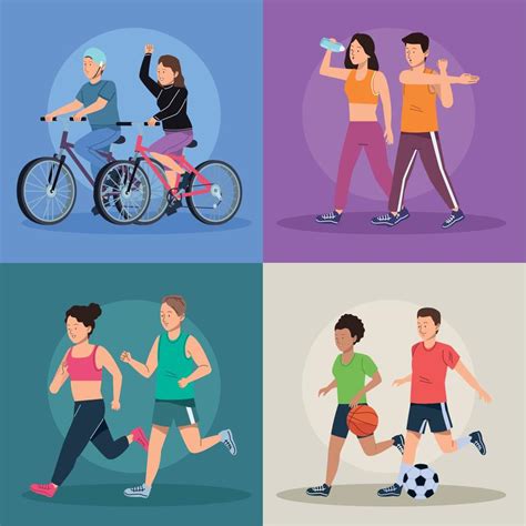 Four Couples Practicing Sports 10463597 Vector Art At Vecteezy