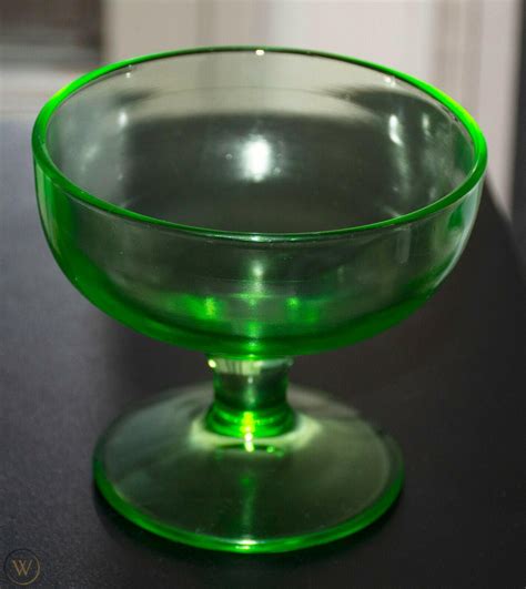 Vintage Uranium Vaseline Glass Footed Desert Cup Dish 3786240783