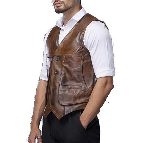 Large Piece Of Genuine Leather Motorcycle Vest Mens Fit Real Cowhide