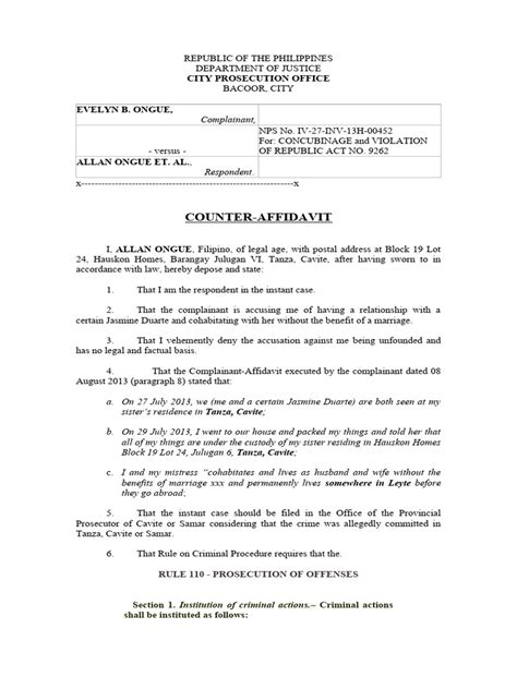 Counter Affidavit Criminal Pdf Affidavit Prosecutor