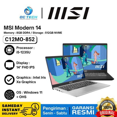 Jual Laptop Msi Modern 14 C12mo 852 Intel I5 1235u 8gb Ddr4 512gb Nvme