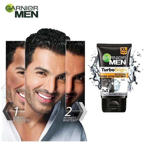 GARNIER MEN Turbo Bright ANTI POLLUTION DOUBLE ACTION 2 In 1 FACE WASH