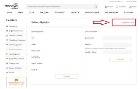 Trendyol Yelik Ptali Hesap Silme