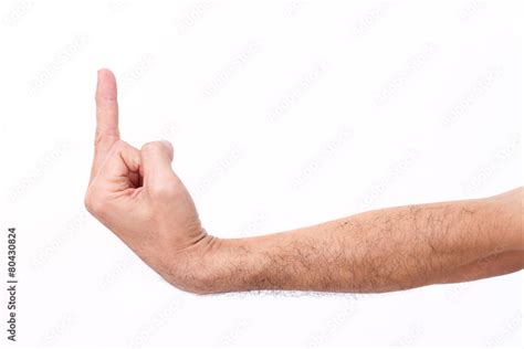 man's hand giving middle finger gesture, hairy arm Stock Photo | Adobe ...