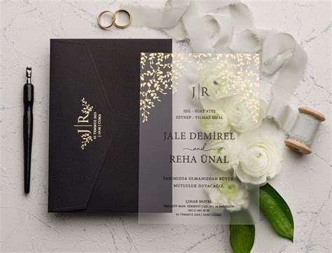 Invitation De Mariage En Acrylique Transparent Gold Greenery Etsy