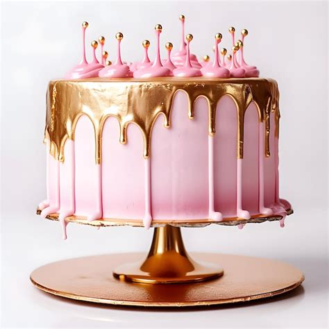 Premium Photo | A pink cake with gold icing and pink icing with the ...