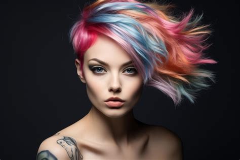 Premium Photo | Female model with colored hair