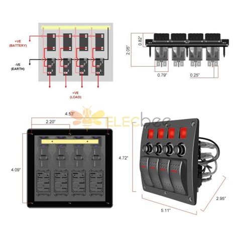 Gang Automotive Toggle Rocker Switch Panel Overload Protector Dc V