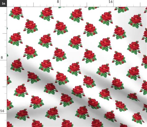 Red vintage roses on white - small Fabric | Spoonflower