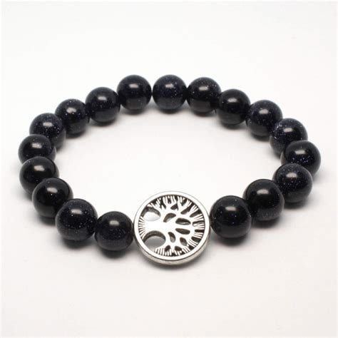 Pulsera El Stica Aventurina Azul Y Arbol De La Vida