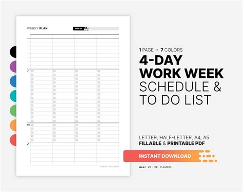 4-day Work Week Schedule, Fillable Things to Do List, Printable Work at ...