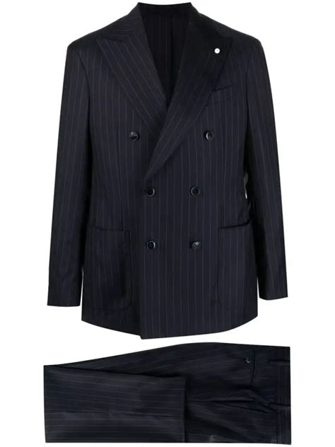 Buy Luigi Bianchi Mantova Pinstripe Pattern Double Breasted Suit Blue At 10 Off Editorialist