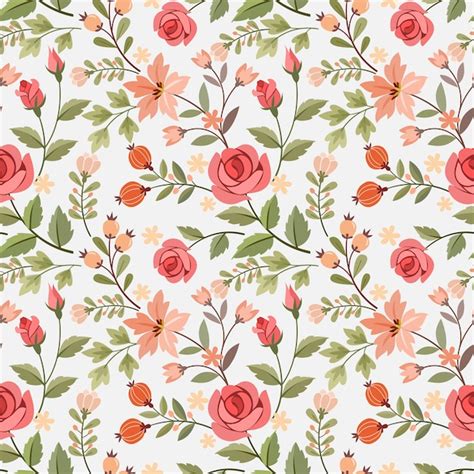 Premium Vector Hand Draw Flowers Seamless Pattern