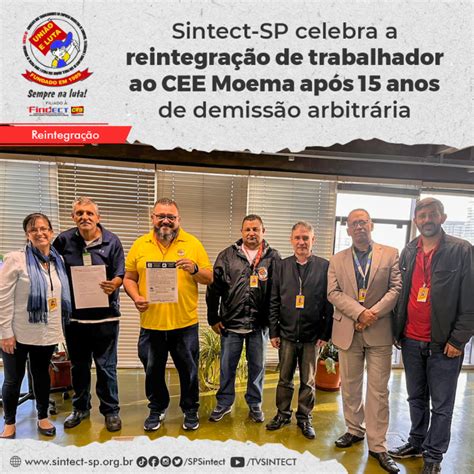 Sintect SP celebra a reintegração de trabalhador ao CEE Moema após 15