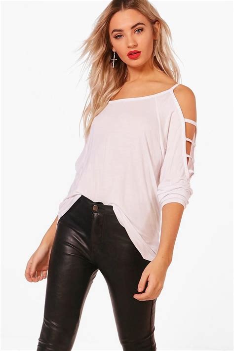 Strappy Sleeve Loose Fit Top Loose Fitting Tops Tops Women Long Sleeve Tops