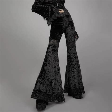 Black Gothic Flared Pants Bell Bottoms For Women Wonder Skull