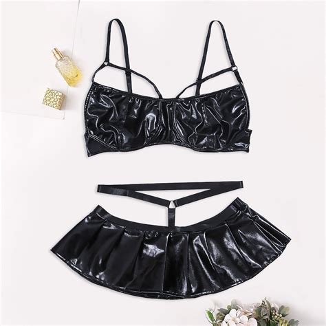 Tempting Womens Lingerie Patent Leather Erotic Lingerie Erotic Uniform