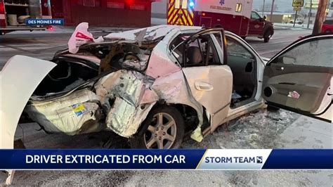 Driver Extricated From Car After Single Vehicle Crash In Des Moines