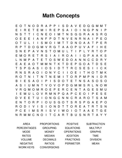 Math Concepts Word Search