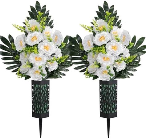 Amazon Yahenda 2 Sets Artificial Cemetery Flowers White 24 Heads