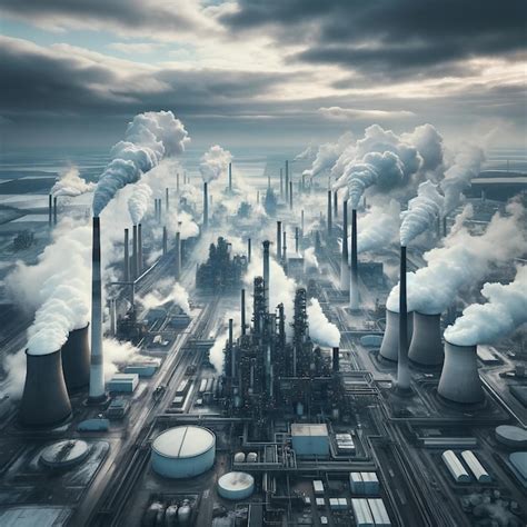 Industrial Landscape With Smokestack Emissions Premium AI Generated Image