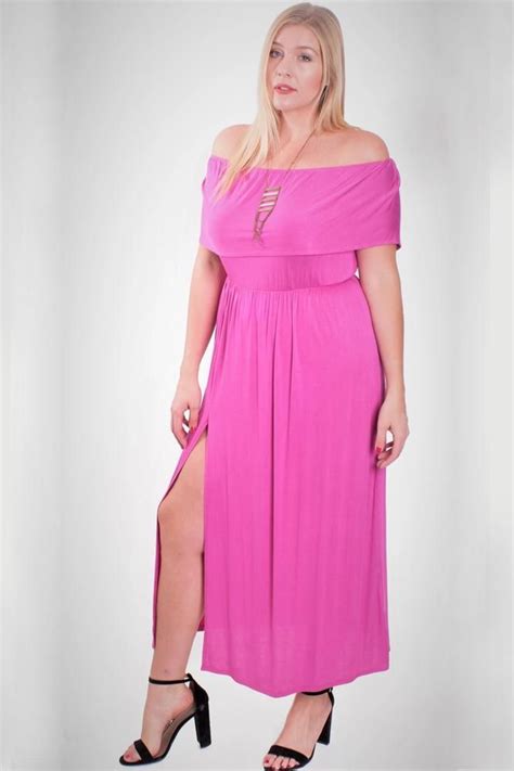 Plus Size Pink Off Shoulder Maxi Dress Wholesale Boutique Clothing