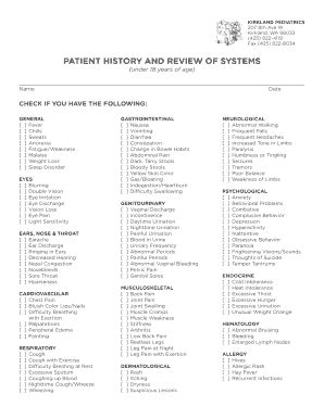 Pediatric Review Of Systems Fill And Sign Printable