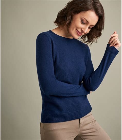 Navy Womens Pure Cashmere Crew Neck Jumper WoolOvers UK