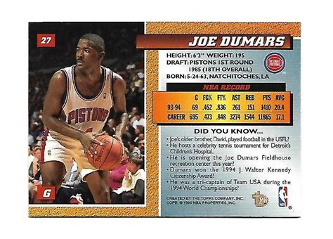 1995 TOPPS EMBOSSED GOLD BASKETBALL INSERT 27 JOE DUMARS DETROIT