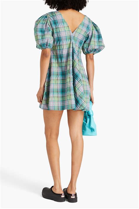 Ganni Checked Cotton Blend Seersucker Mini Dress The Outnet