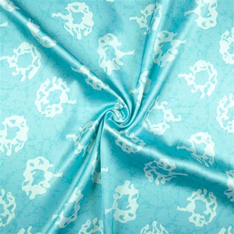 Sky Blue And White Floral Pattern Digital Print Japan Satin Fabric Fabcurate