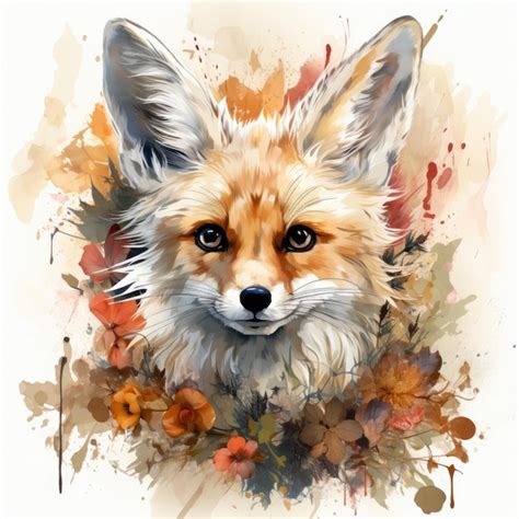 Premium Photo Watercolor Colorful Fennec Fox Illustration Generative Ai