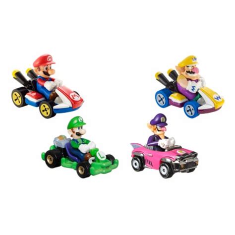 Mattel Hot Wheels Mario Kart Vehicle 4 Pack Set Of 4 Fan Favorite Characters With Exclusive