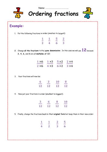 Ordering Fractions Worksheet Teaching Resources