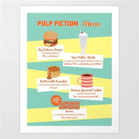 Pulp Fiction Menu Art Print | Pulp fiction, Best milkshakes, Bacon tasting