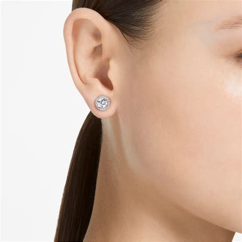 Constella Stud Earrings Round Cut Pav White Rhodium Plated Swarovski