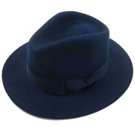 Classic Mens Fedora Hat Authentic 1940s Look Navy Blue Pure Etsy