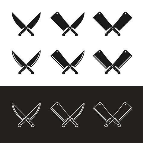 Premium Vector Set Of Crossed Butcher Meat Knives Knife Silhouette