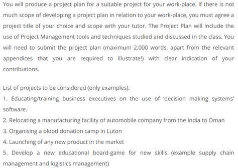 Sample Projects For Project Management Assignment