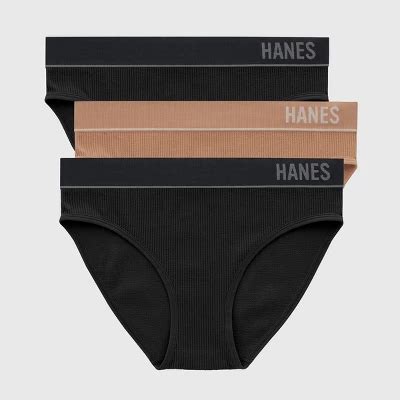 Hanes Originals Women S Pk Seamless Rib Bikini Underwear Black Beige L Midweight Knit Low