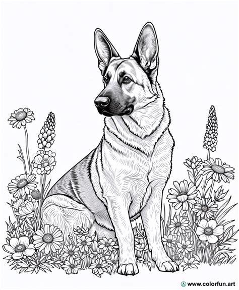 Coloriage D Un Berger Allemand Avec Des Fleurs T L Charger Ou