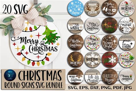 Christmas Round Signs Svg Bundle 20 Svg Holiday Door Hanger Etsy