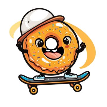 Cute Donut Mascot Playing Skateboard Skateboarding Adorable Baked